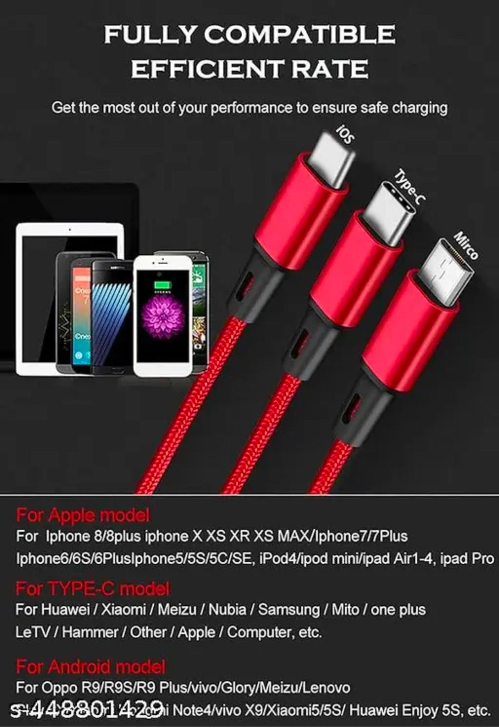 DUAL Fast Charger 3.1 cable, Mico, Types-c , i-phone